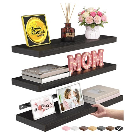 Set Of 3 15" Wood Floating Shelves With 22lbs Capacity