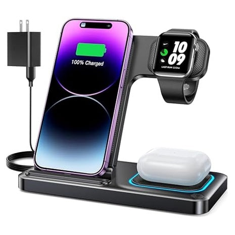 3-in-1 Foldable Wireless Charging Station w/ Power Adapter (Apple Devices)