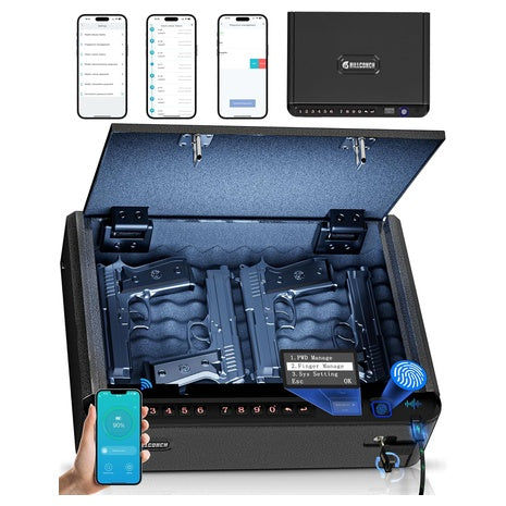 Smart Biometric Gun Safe with Keypad, App & Security Cable