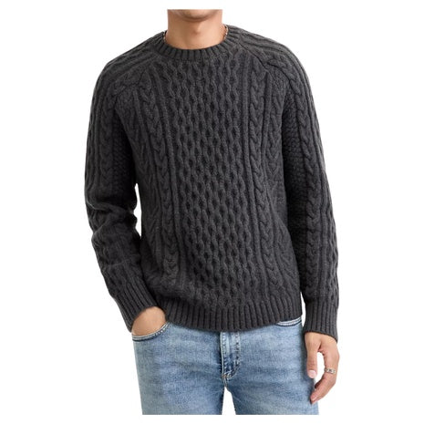 Sun + Stone Men's Long-Sleeve Cozy Cable-Knit Crewneck Sweater