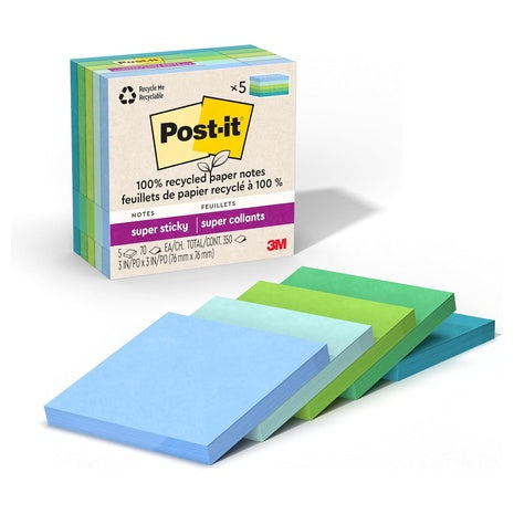 5-Pack Post-it 100% Recycled Super Sticky Notes