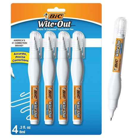 4 BIC Wite-Out Brand Shake 'n Squeeze Correction Pens