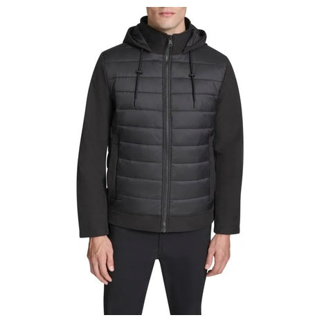 Kenneth Cole Men's Mixed-Media Quilted Hooded Slim Fit Jacket