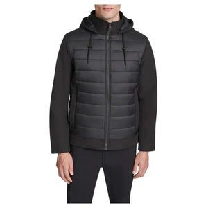 Kenneth Cole Men's Mixed-Media Quilted Hooded Slim Fit Jacket