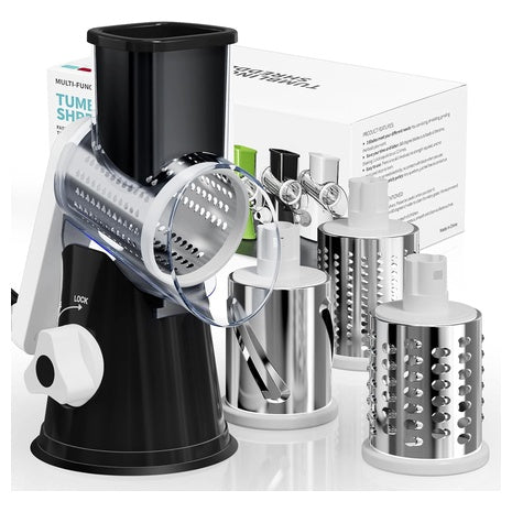 Nexsujo 3-in-1 Rotary Cheese Grater With 3 Interchangeable Blades