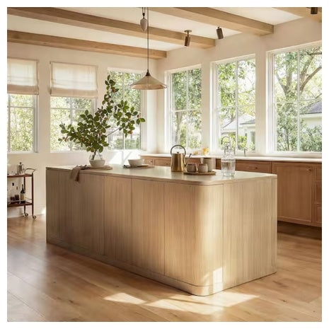 Homsee Natural Wood 110.2" Kitchen Island With Curved Side Panel
