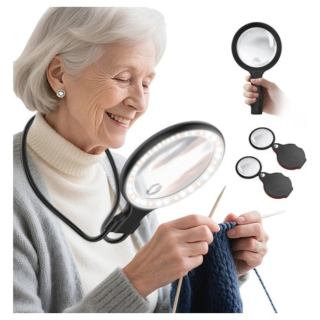 5.5" 5X Handheld Neck-Worn Magnifying Glass With Light