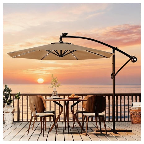 Solar Lights Cantilever Umbrella with Easy Lift & Tilt Adjustment