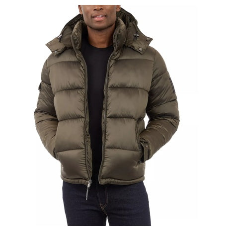 Michael Kors Men's Heavyweight Metallic Finish Hooded Puffer Jacket