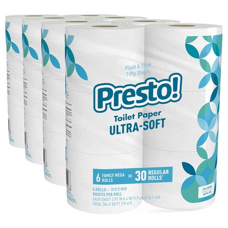 24-Mega Rolls Presto! 2-Ply Ultra-Soft Toilet Paper