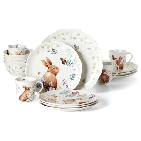 16-Piece Butterfly Meadow Bunny Made Of Porcelain Dinnerware Set