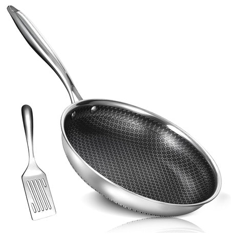 10" Nonstick Stainless Steel Frying Pan With Honeycomb Surface