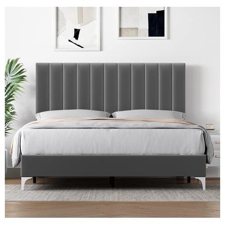 Queen Size Velvet Bed Frame w/ Adjustable Headboard