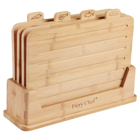 4-Piece Bamboo Cutting Board Set with Holder