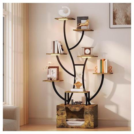 Yitahome 8-Tier Unique Tall Bookshelf With LED Light