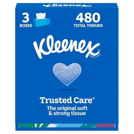 3 Flat Boxes Kleenex Trusted Care Facial Tissues