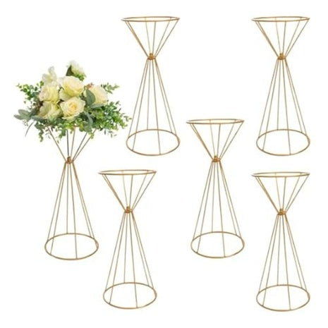 6-Piece 8 1/4" X 19 3/4" Goldtone Cone-Shaped Metal Flower Stands