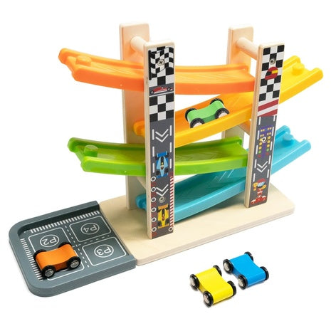 4-Car Wooden Ramp Racer Toy