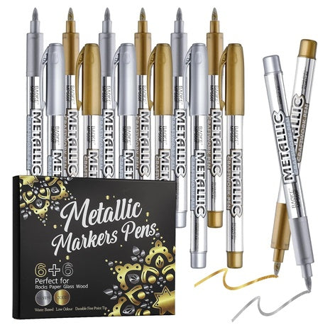 12-Pack Gold & Silver Metallic Markers