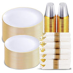 350 Piece White and Gold Plates Disposable Dinnerware Set