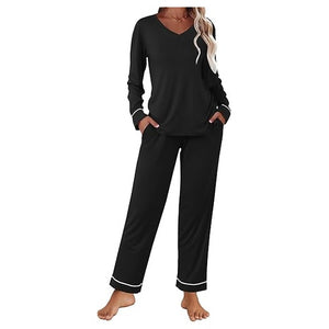 2-Piece Ekouaer Women's V-Neck Pajama Set