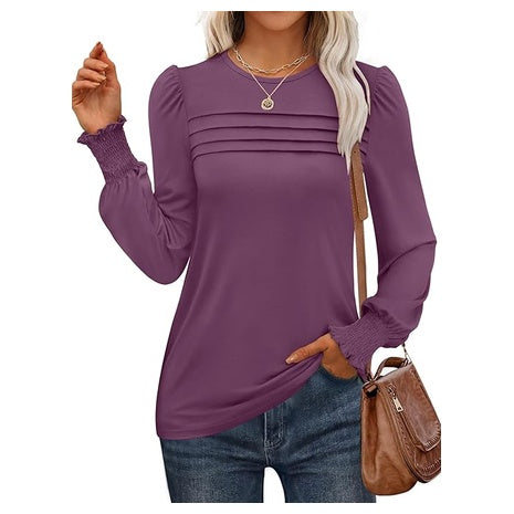 Women's Long Sleeve Pleated Detail Top