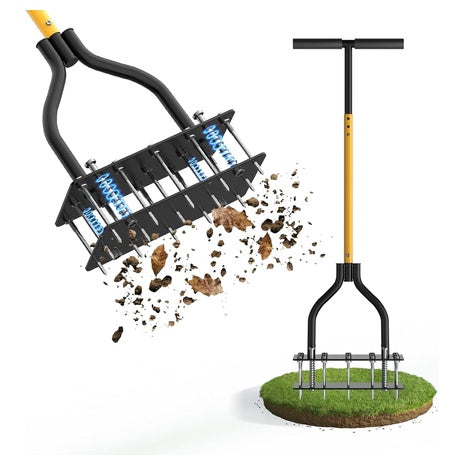 Lawn Aerator Tool With Dual-Layer Self-Cleaning Spikes