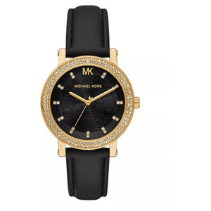 Michael Kors Women's Corey Three-Hand Black Leather Watch