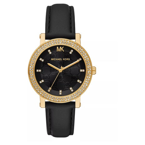 Michael Kors Women's Corey Three-Hand Black Leather Watch