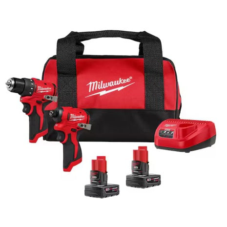 Milwaukee M12 12-Volt Cordless Drill & Impact Driver Kit W/ Batteries & Bag