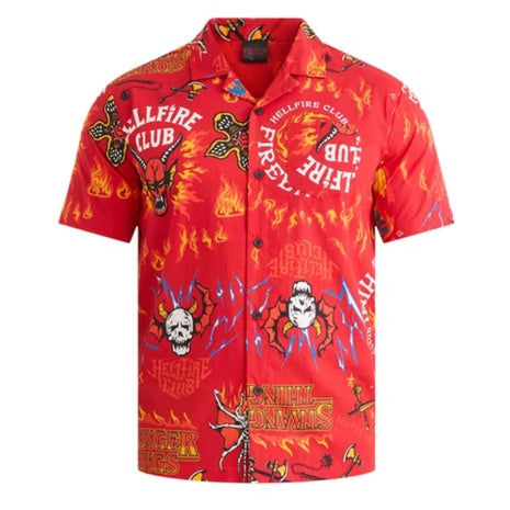 Men's Netflix Stranger Things Hellfire Club Button-Up Short Sleeve Shirt