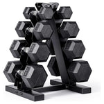 CAP Rubber-Coated Hex Dumbbell Set with Storage Rack