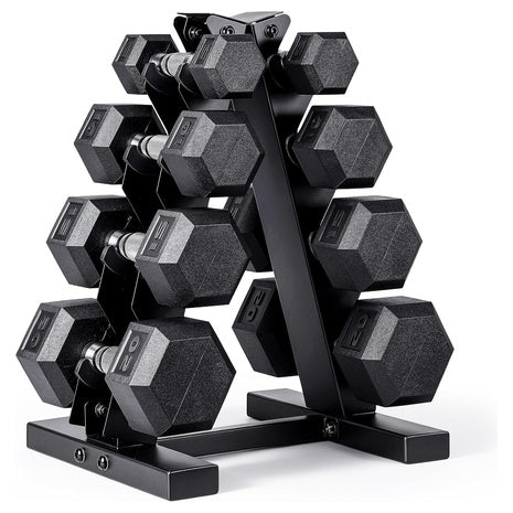 CAP Rubber-Coated Hex Dumbbell Set with Storage Rack