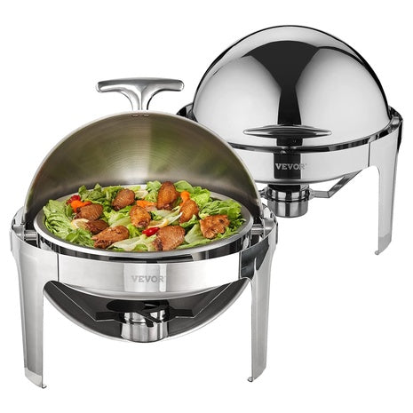 2-Pack VEVOR Roll Top Stainless Steel Round Chafer Dish Buffet Set