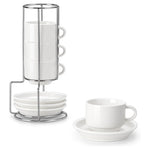 4-Pack 2.5-Oz Porcelain Espresso Cups With Saucers & Metal Stand
