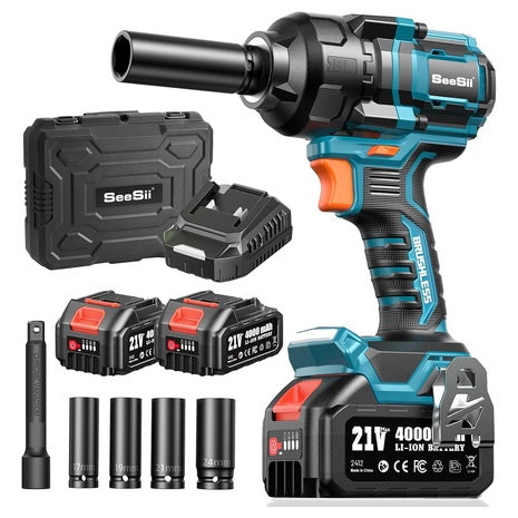 Seesii 1/2 High Torque Impact Wrench Gun w/ Battery