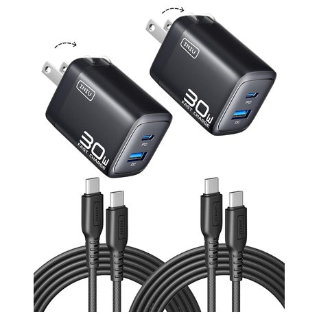 2-Pack 30W INIU 2-Port USB-C & USB-A Wall Charger W/ 2 X 5-Ft Cables