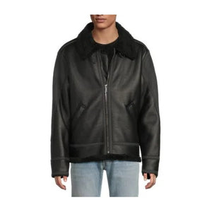 Karl Lagerfeld Paris Men's Faux Fur Lined Faux Leather Flight Jacket