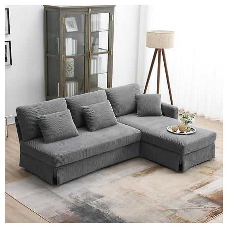 Modern 3 Seat Corduroy Sofa with Reversible Chaise