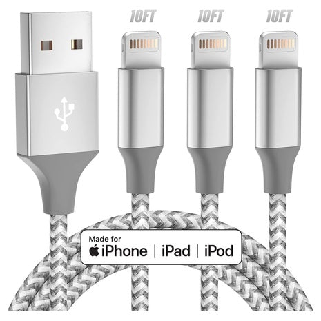 3 MFi Certified 10 Foot iPhone Charging Cables