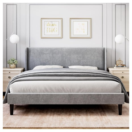 Luxurious Velvet Upholstered Platform Bed Frame with Wingback Headboard