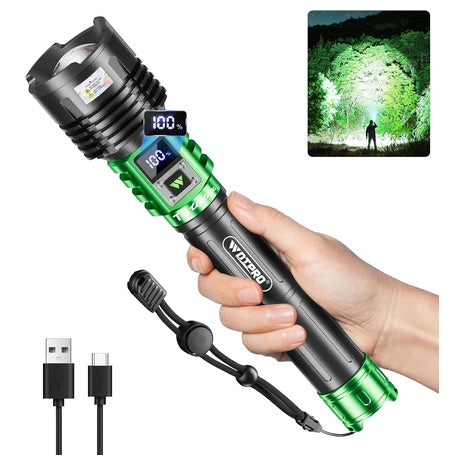 WdtPro 10000mAh Rechargeable Waterproof LED Flashlight W/LCD Display