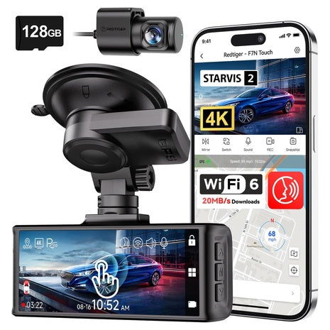 Redtiger 4K Touchscreen Front And Rear Dash Camera