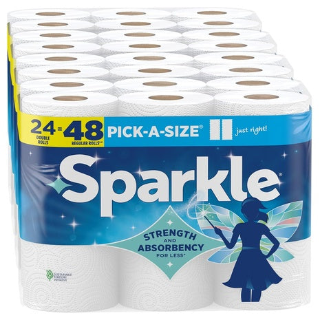 24 Double Rolls (=48 Reg) Sparkle Pick-A-Size Paper Towels