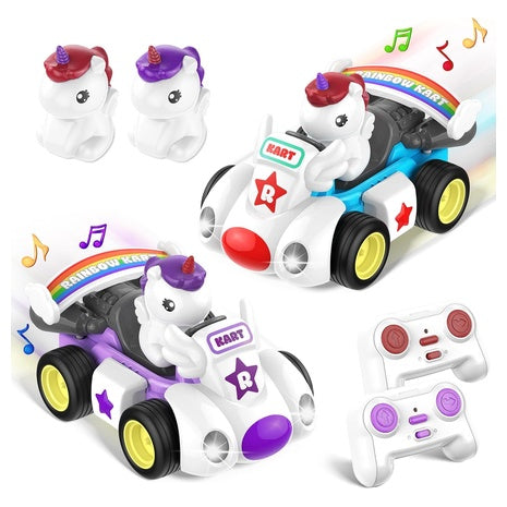 2-Pack Toddler Remote Control Cars with Lights & Music