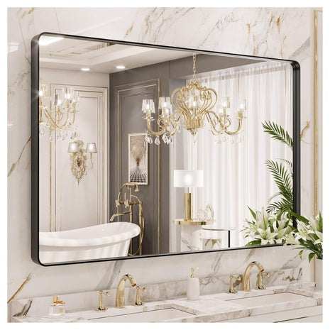 LOAAO 55X36 Inch Black Metal Framed Bathroom Mirror