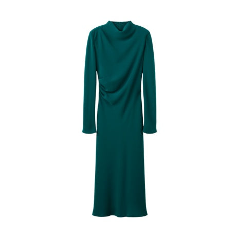 Ruched Dress with Draped Neckline