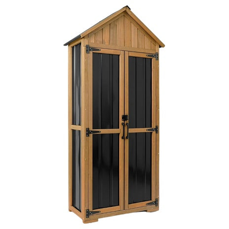Wood & Metal Patio Backyard Garden Storage Cabinet