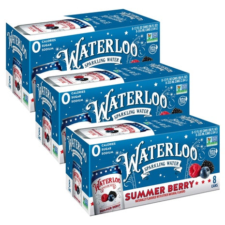 24 Cans Waterloo Summer Berry Sparkling Water