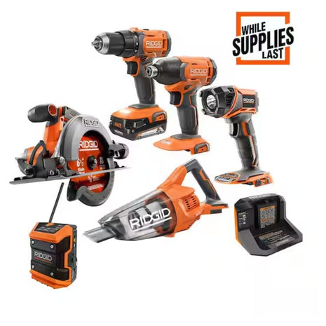 6-Tool RIDGID 18V Cordless Combo Kit W/ 2Ah Battery & Charger